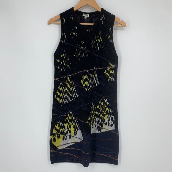 KENZO Jacquard Knit Sleeveless Dress Intarsia Lurex Pyramid Mini Dress, Small - Picture 2 of 9